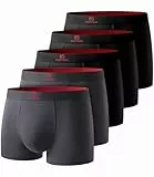GLESTORE Boxershorts Herren Unterhosen Männer 5er Pack Modal Unterwäsche Hipster Sport Underpants 3 Schwarz mit Rot & 2 Dunkelgrau XL