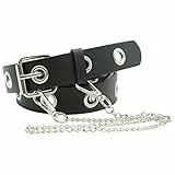 Ro Rox Hawk Goth Grunge Punk Gürtel mit Quadratischer Schnalle und Kette - Schwarz