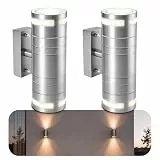 SSC-LUXon 2x ELARI Außenlampe IP44 silber - Wandstrahler Up & Down mit 4 LED GU10 3W neutralweiß - Außenwandleuchte Wandstrahler Edelstahl gebürstet