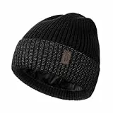 Wmcaps Mütze Herren Winter, Thermo Strickmützen für Herren, Warme Fleece Laufmütze Beanie Damen Herrenmütze Winter, Winddichte Wintermütze Männer Gefütterte und Gepolsterte (Schwarz+Dunkelgrau)