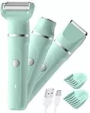 Rasierer Damen,3-In-1 Intimrasierer für Frauen,Gesichtshaarentferner für Frauen,Damenrasierer Elektrisch für Beine, Arme, Achseln und Bikinizone,Wiederaufladbarer Ipx7 Wasserdicht Trimmer Damen, Grün