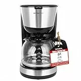 Emerio CME-122933, Filter Kaffeemaschine, 1.25l für bis zu 10 Tassen frischen Kaffee, herausnehmbarer Permanent-Filter, Anti-Tropf-Funktion, Kaffeekanne aus Glas, Auto-Off, 1000 Watt, schwarz/silber