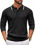 COOFANDY Herren Pullover mit Polokragen Langarm Feinstrick Knopfleiste Freizeit Basic Regular Fit Poloshirt Männer Schwarz M