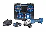 Scheppach Akku Winkelschleifer C-ATB15/1-X mit Koffer & 15 Schleifscheiben | Scheiben-Ø 125 mm | Drehzahl 2500‒10.000 min-1 | Softstart & Überlastschutz | 20V-IXES-Serie | mit 2Ah Akku & Ladegerät