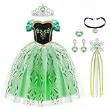 URAQT Mädchen Kostüm Kleid, Kinder Prinzessin Kostüm für Karneval Party Cosplay Verkleidung Halloween Fest Geburtstag, mit Zubehör Krone Zauberstab, 150CM