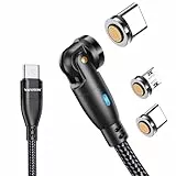 VAFOTON 9Pin USB C Magnet Ladekabel 2M, PD 60W Schnellladung Magnetisches Ladekabel, 540° Magnetkabel für Type C/Micro USB