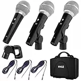 Pyle Dynamisches Karaoke Mikrofon-Set (3 Stück) – Mikrofone mit Kabel, Kardioid, XLR auf 6,35mm, 4,5m, Ganzmetallgehäuse für Bühne und Studio – Klarer Klang, Feedbackarm – Für Zuhause, Live und Proben