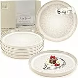 SÄNGER Key West | Dessertteller 6 teilig, Steingut Teller Set 6 Personen, Kuchenteller - spülmaschinenfest mikrowellenfest - Steingut Geschirr Creme mit sandiger Maserung | VALUE COLLECTION