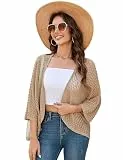 YesFashion Strickjacke Damen Sommer,Festlich Causal Cardigan 3/4 Arm Sommer Strand Cover Up Bolero Strickjacke