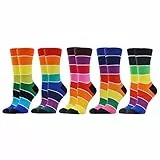 WeciBor Damen Lustige Bunte Socken, 5 Paar Regenbogen Gestreift, Größe 39-42