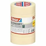 tesa Malerband ECONOMY - Vielseitiges Klebeband für Malerarbeiten ohne Lösungsmittel - Bis zu 4 Tage nach Gebrauch rückstandslos entfernbar, 5x 50 m x 30 mm