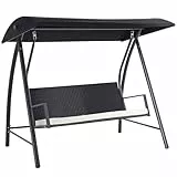 Outsunny Hollywoodschaukel 3-Sitzer aus Polyrattan Gartenschaukel mit verstellbar Sonnendach Sonnenschutz Sitzkissen Hängebank bis 360 kg belastbar Hängeschaukel für Garten 198x124x179cm Schwarz