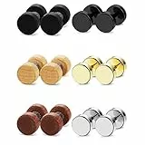 Flongo Herren Ohrstecker Knopf Damen Ohrringe 8mm Ohrstecker Gestüt Stecker Ohrhänger Tunnel Illusion verjüngt Cheater Faux Fake Ohrstecker aus Edelstahl Holz Türkis 6 Paar Set Modell B