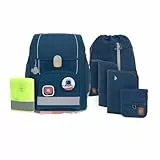 LÄSSIG 7-teiliges Schulranzen Set Kinder/School Set Boxy Unique marineblau,
