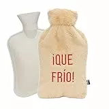 FISURA - Wärmflasche in Beige und Rot mit dem Aufdruck 'Wie kalt'. 2-Liter-Wärmflasche mit weichem Überzug. Beutel zur Schmerzlinderung. Abwaschbar.