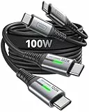 INIU USB C auf USB C Kabel, 100W [1m+1m] Typ C Schnellladekabel PD 5A QC 4.0 Nylon Ladekabel USB-C Aufladekabel für iPhone 15 MacBook Pro 2021 iPad Air Samsung S22 PS5 Switch Pixel 7 Huawei usw.
