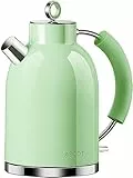 ASCOT Wasserkocher Edelstahl, Elektrischer Wasserkessel Geschenke für Männer/Frauen/Familie 1,5 liter Retro Kabelloser Teekocher Trockengehschutz, Automatische Abschaltung (Grün)