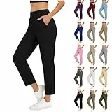7/8 Hose Damen High Waist Stretch Bauchkontrolle Caprihose Golfhose Sommer Lässig Culotte Yogahose Freizeithose Sport Leichte Stoffhose Business Laufhose Sommerhose Outdoor Leggings mit Taschen