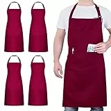 atopo 4 Stück Köche Schürze, Schürze für Männer Frauen, Wasserdichte Küchenschürze mit 2 Taschen, Verstellbarem Nackenband Schürzen für Küche Kochen Backen Garten BBQ (Weinrot)