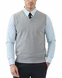 Kallspin Herren V-Ausschnitt Gestrickt Ärmellos Weste 100% Baumwolle Pullunder Relaxed Fit Pullover (Hellgrau, L)