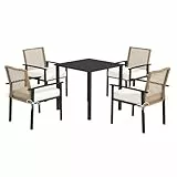 Outsunny Rattan Sitzgruppe, 5-TLG. Gartenmöbel Set, Balkonset für 4 Personen, Balkonmöbel mit 1 Tisch, 4 Stühlen, Gartengarnitur inklusive Kissen, für Garten, Terrasse, Natur