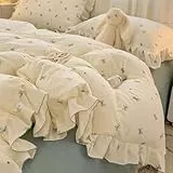 AShanlan Bettwäsche Rüschen 135x200 Blau Schleifen Muster Romantisch Bettbezug und Kissenbezug 80x80 cm ÖkoTex Zertifiziert Gewaschene Microfaser Bettwäsche-Set mit Reißverschluss