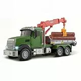 Mostop 2.4Ghz Remote Control Farm Logging Truck mit Ladekran und 6 Stämmen, Lichter, Geräusche, 2 Batterien, 28pcs Verkehrsschilder, Timber Log Truck Spielzeug für Jungen Kinder 6+