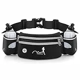 Auniq Trinkgürtel Laufen Hydration Band mit Wasser Flaschen (2 x 300 ml), Laufgürtel Gürteltasche Reflektierend Hüfttasche Bauchtasche Sport für Marathon Joggen Radfahren Reisen Outdoor (Schwarz)