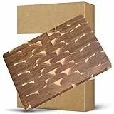 HEZHEN Akazienholz Hackbretter, Hirnholz Schneidebrett,Servierbrett, Rutschfesten Füßen,Eingebauten Griffen Küchenzubehör