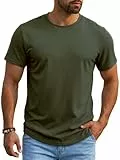 Runcati Herren T-Shirt Rundhals Oberteile Männer Sommer Kurzarm Vintage Tee Tops Basic Einfarbig Lockere Tshirts Sport Freizeit Shirts Armeegrün L
