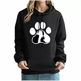 KOG Hoodie für Damen Baumwolle Sweatshirt mit Kapuze Katzen-Print Hooded Sweatshirt Winter Bekleidung Warm Pullover Elegant Teenager Mädchen Vintage Oversize Kleidung Langarmshirt Schwarz L