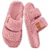 EverFoams Damen Plüsch Open Toe Hausschuhe Weiche und bequeme Memory-Schaum Indoor Pantoffeln Blütenpink,38-39 EU