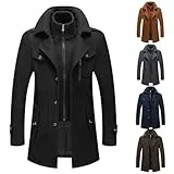Generisch Mantel Herren Wintermantel aus Wolle für Freizeit und Business Coat Wolljacke mit Langschnitt Wollmantel Lang Warme Winterjacke Elegant als Trenchcoat, Schwarz L