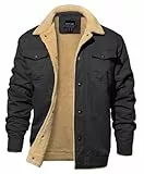 EKLENTSON Herren Winterjacke Gefüttert Fleece Winter Jacke Cargojacke Thermo Fleecejacke Casual Herrenjacke mit Vielen Taschen, Dunkelgrau L