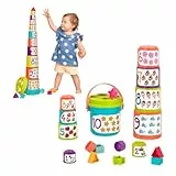 Battat – Stapelbecher zum Sortieren mit Zahlen, Formen, Eimer– Stapelturm Formensortierspiel und Stapeln für Kinder und Babys ab 18 Monaten (19 Teile), Blau