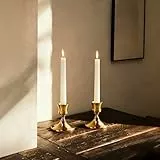 AUMAYCO Kerzenständer Messing Gold 2 Set, Vintage Goldene Kerzenhalter, Elegante Metall Stabkerzenhalter für Tischdekoration Hochzeit, Esstisch, Wohnkultur