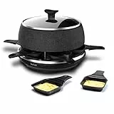 Tefal Raclette & Fondue Cheese'n Co, Elektrischer Raclette-Grill + Fondue-Gerät, für 6 Personen, 6 Pfännchen, 6 Gabeln, 1 Topf+Deckel, Rezeptbuch, Stein-Optik, spülmaschinengeeignet, 850W, RE12C8