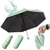 UHETLET Grün Kompakter Regenschirm Sturmfest mit 8 Rippen Taschenschirm Mini Umbrella Pocket Taschenschirme Faltender UV-Regenschirm Minischirm Leicht Mini Schirm Damen Perfekt für Handtasche