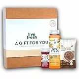 LiveFresh Geschenkbox | 3 Säfte (250ml), 3 Shots (60ml) & 3 Porridge (60g) | Vegan & Laktosefrei | Nachhaltige Verpackung | Geschenk für gesunden Lebensstil