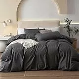 Gezu Bettwäsche 220x240 Baumwolle Grau Dunkelgrau 3 Teilig Baumwolle Doppelbett Uni Bettwäsche Set Weiche ÖkoTex Zertifiziert für Allergiker und Kissenbezüge 80x80cm mit Reissverschluss