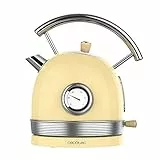 Cecotec Elektrischer Wasserkocher ThermoSense 420 Light Yellow, 1,8L Kapazität, 2200W, Temperaturanzeige, 360° Basis, Edelstahl, Vintage-Stil, Gelb, Automatische Abschaltung, BPA-frei