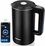 Aigostar - Smart Wasserkocher mit Temperatureinstellung 40°C-100°C, WiFi Steuerung Kompatibel zu Alexa, 1,7 L Edelstahl Doppelwand Cool Touch, Leise & Kabellos, Warmhaltefunktion, Schwarz