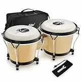 Eastar Bongo Trommeln 6“ und 7“ Holz Percussion Instrument Bongos für Kinder, Erwachsene, Anfänger Naturfinish, EBO-1