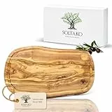 SOLTAKO 'Côte d'Azur' Schneidebrett Olivenholz mit Saftrille [35 x 17 x 2 cm] natur, Brett aus Oliven Holz, Steakbrett, Servierbrett