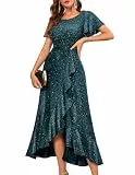 Berylove Kleider Festlich Damen Abendkleid Damen Lang Kleid Damen Elegant Vokuhila Kleid Abiballkleider Glitter Dress Ball Gown 007 Dustyblue L