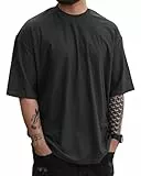 LAOARA Oversized Tshirt Herren Sommer Basic Männer Kurzarm Gym T Shirt Sport mit Rundhals Tee Schwarz M