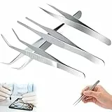 Pinzette 4er Set – Stumpfe & Gebogene Pinzette aus Edelstahl, Rutschfest, Präzisionspinzetten für Wasserhaustiere, Korallen, Basteln, Kochen, Reparatur & Pflanzenpflege