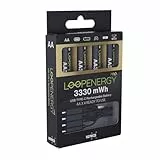 VERICO LoopEnergy Pro AA 3330 Wiederaufladbare USB-C Batterie AA 1,5V 3330mWh (2220mAh) Li-Ion Akku, Schnellladung via USB-C Anschluss in ca. 2 Stunden, 4er Pack AA, 1 Kabel USB -A auf 4 x USB-C