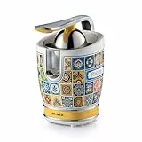 Ariete 413 Positano, Elektrische Zitruspresse mit Metallgehäuse und Hebel, Tropfschutz, Geräuscharmer Motor für Professionelles Entsaften, 2 Trichter für Große und Kleine Früchte