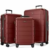 SHOWKOO Kofferset 3 Teilig Hartschale Leicht ABS+PC Erweiterbar Reisekoffer Haltbar Trolley Handgepäck Sets mit TSA Schloss und 4 Rollen (M L XL -Rot)